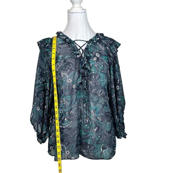 🆕 Anthropologie Haida Pleasant Top Navy Teal Ruffled NWT Size S Romantic Boho - Picture 8 of 11